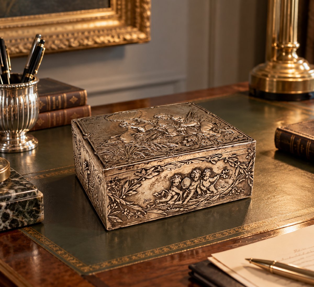Embossed And Chiseled Silver Box – Hanau, Late 19th / Early 20th Century