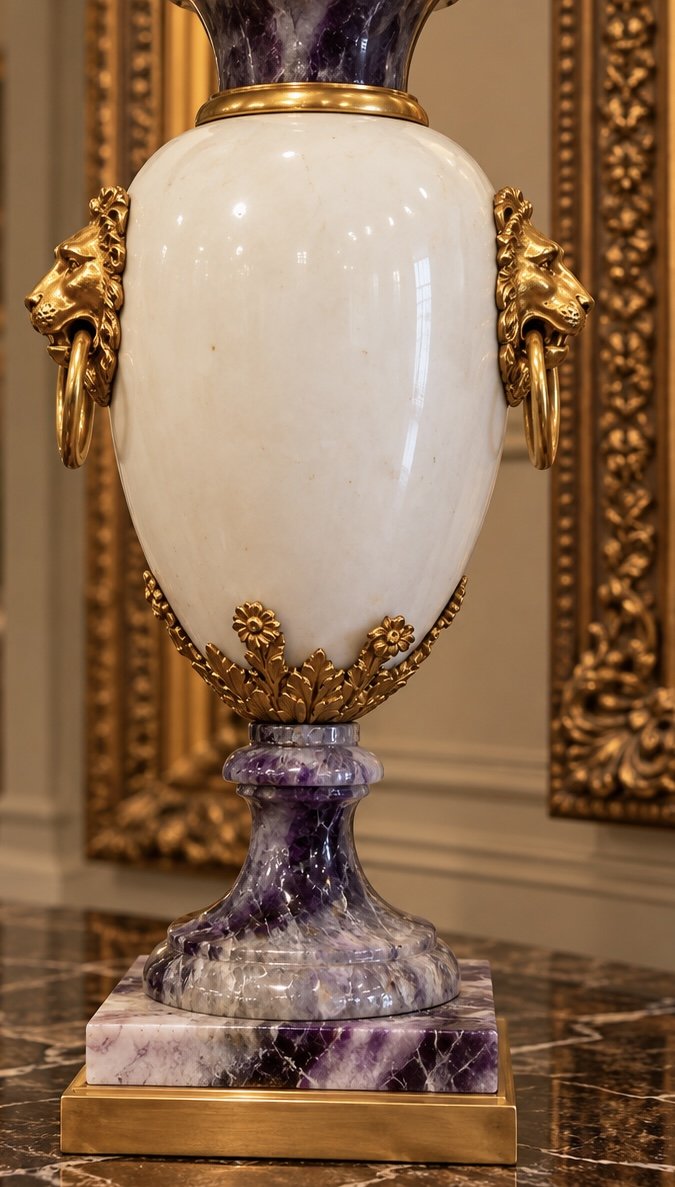 Paire de vases en marbre blanc statuaire, Blue John et bronze doré – France, époque Napoléon II-photo-4