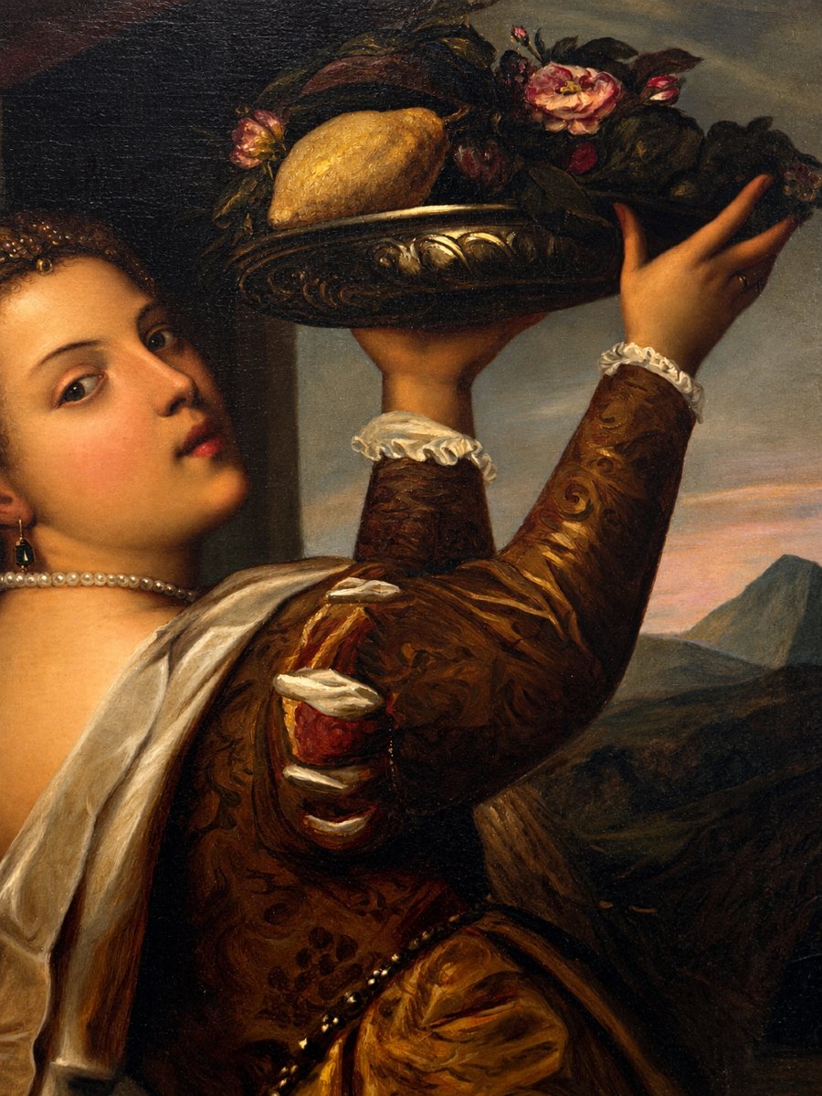 By Tiziano Vecellio (1488/1490–1576) – Girl With A Tray Of Fruit – Oil On Canvas, 19th Century-photo-2