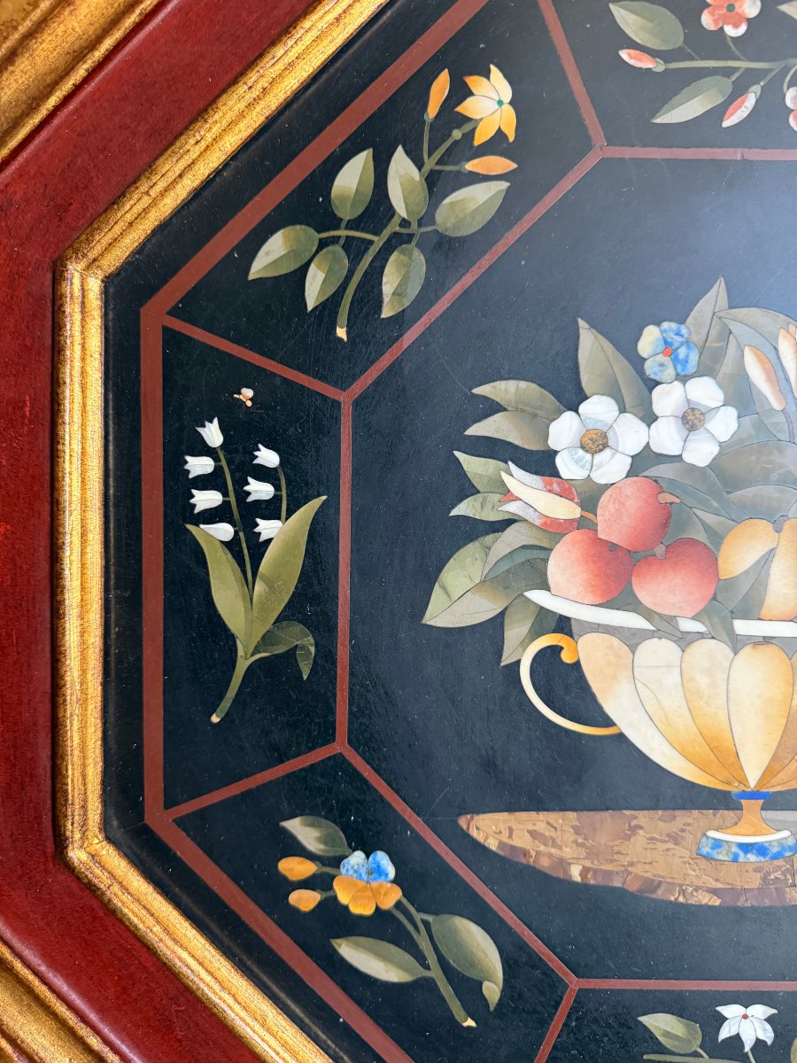 Panneau octogonal florentin en marqueterie de pierres dures-photo-1