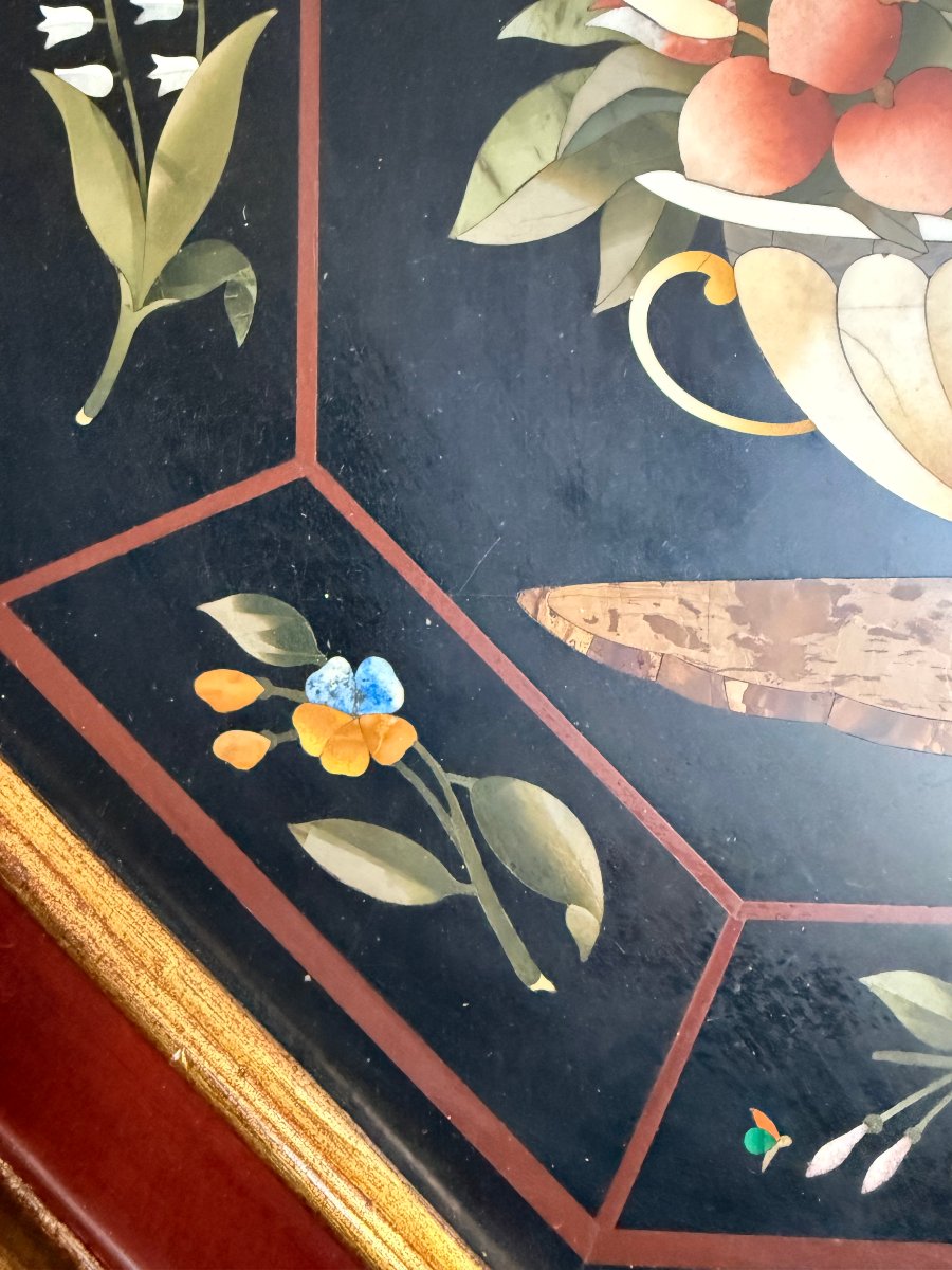 Panneau octogonal florentin en marqueterie de pierres dures-photo-5