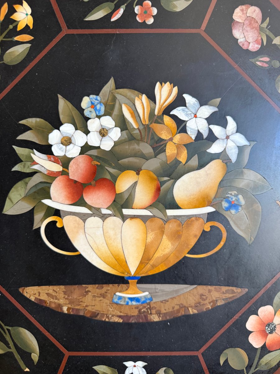 Panneau octogonal florentin en marqueterie de pierres dures-photo-6