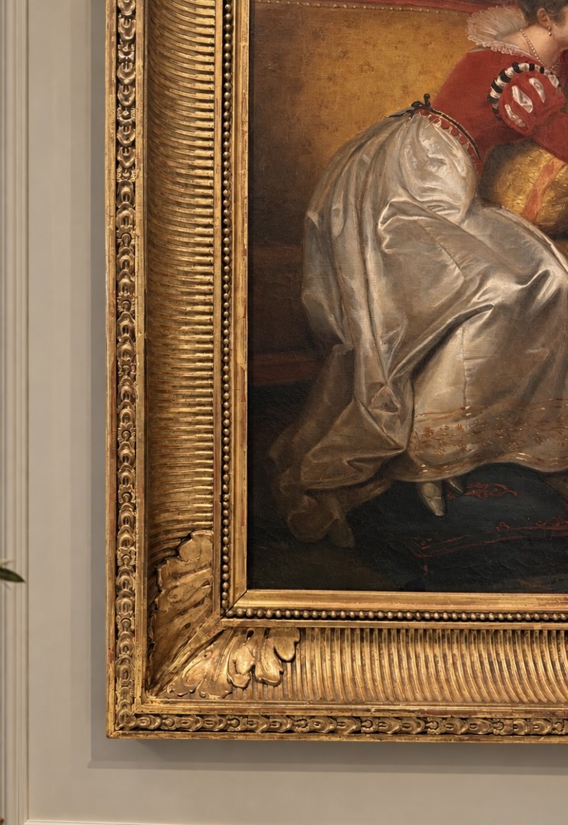 Scène galante dans un intérieur aristocratique – École française, vers 1840–1860-photo-2