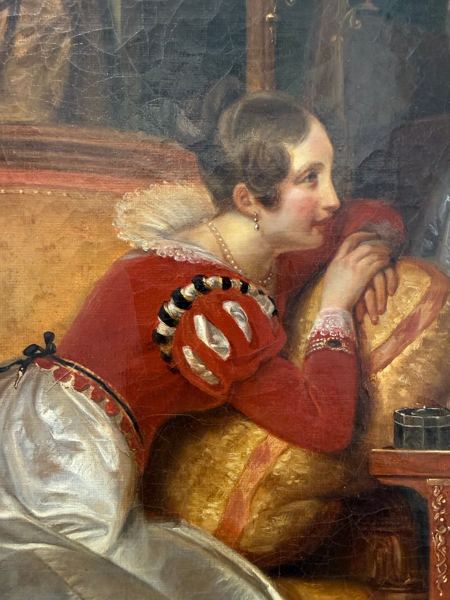 Scène galante dans un intérieur aristocratique – École française, vers 1840–1860-photo-3