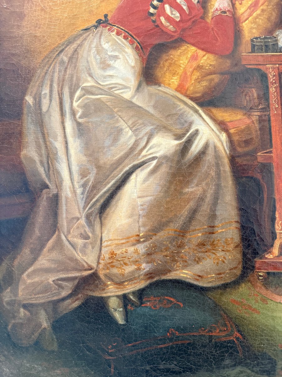 Scène galante dans un intérieur aristocratique – École française, vers 1840–1860-photo-3
