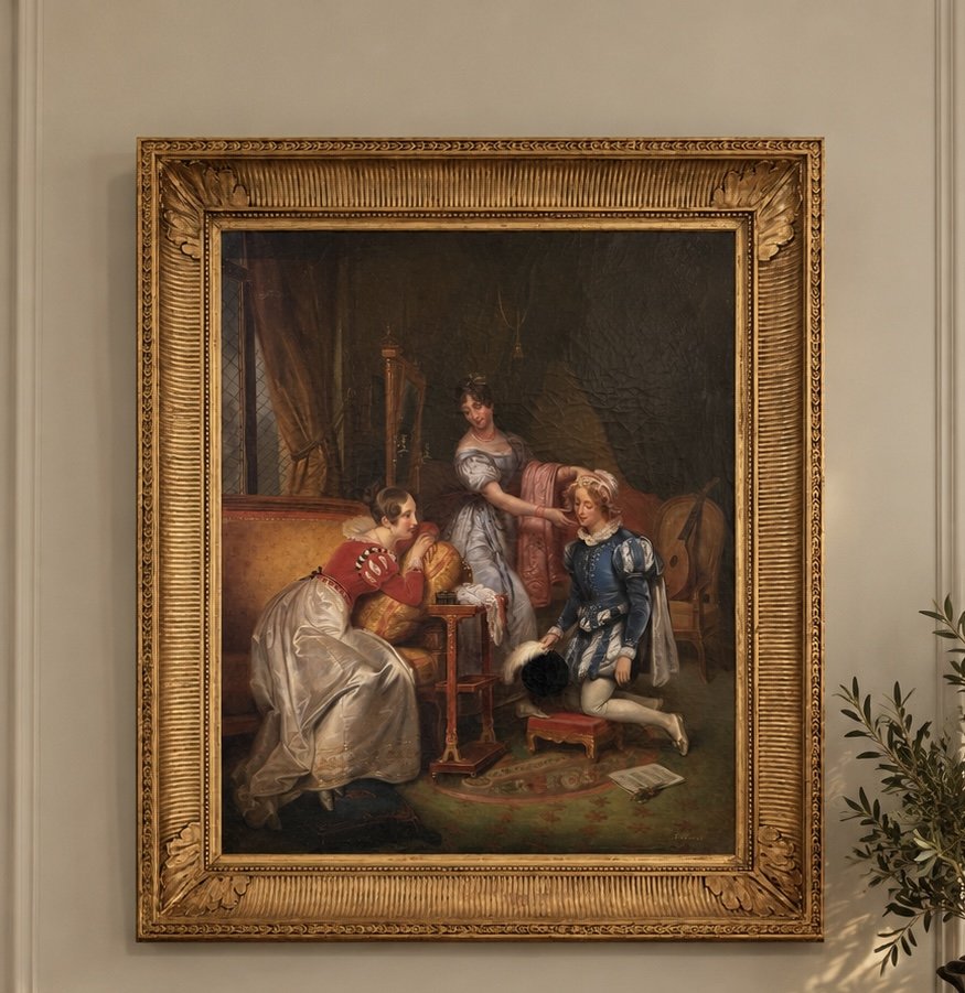 Scène galante dans un intérieur aristocratique – École française, vers 1840–1860