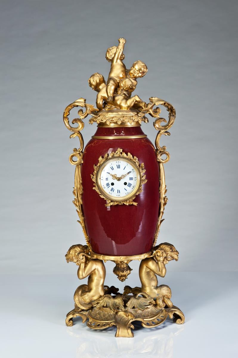 Clock Porcelain Ox-bone XIXth Century France H: 90cm