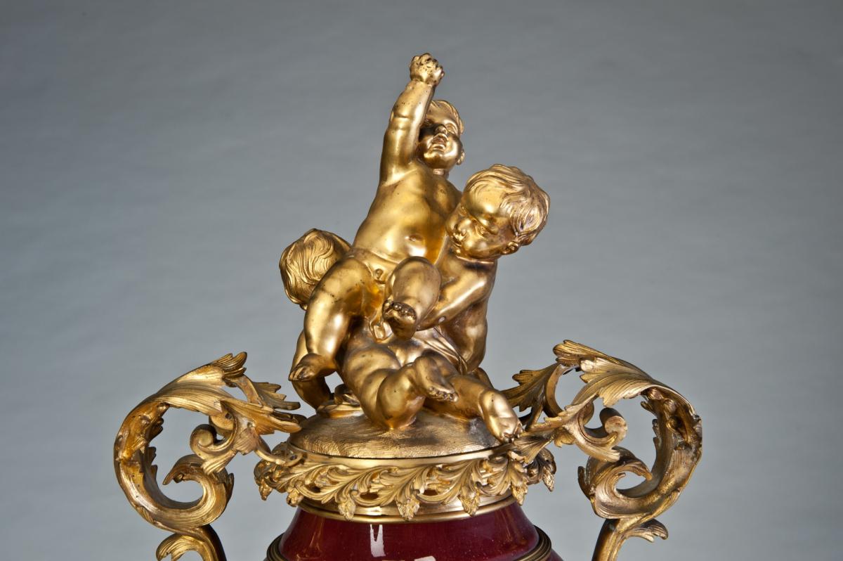 Clock Porcelain Ox-bone XIXth Century France H: 90cm-photo-2