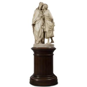 Groupe sculpté en marbre de Carrare représentant le Baiser de Judas
