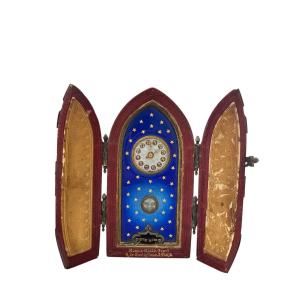 Miniature Gothic-style Travel Clock, Alexis David, Paris, Mid-19th Century