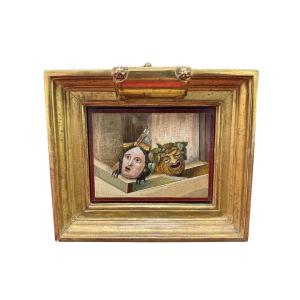 Micromosaïque romaine avec masques théâtraux