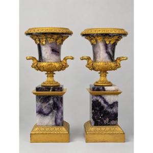 Paire de cassolettes en Blue John et bronze doré, attribuées à Pierre-Philippe Thomire