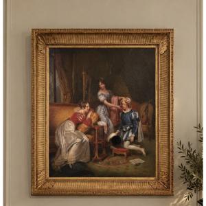 Scène galante dans un intérieur aristocratique – École française, vers 1840–1860