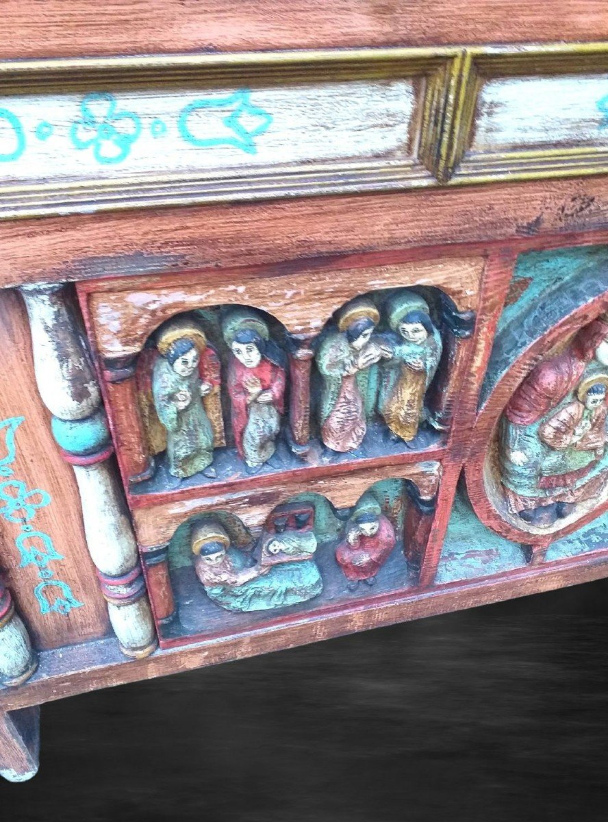 Canopy Bed With Christian Characters In Polychrome 1930 -photo-2