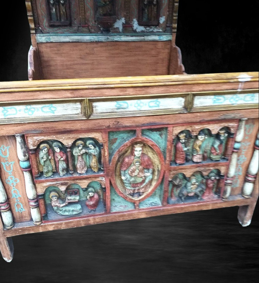 Canopy Bed With Christian Characters In Polychrome 1930 -photo-3