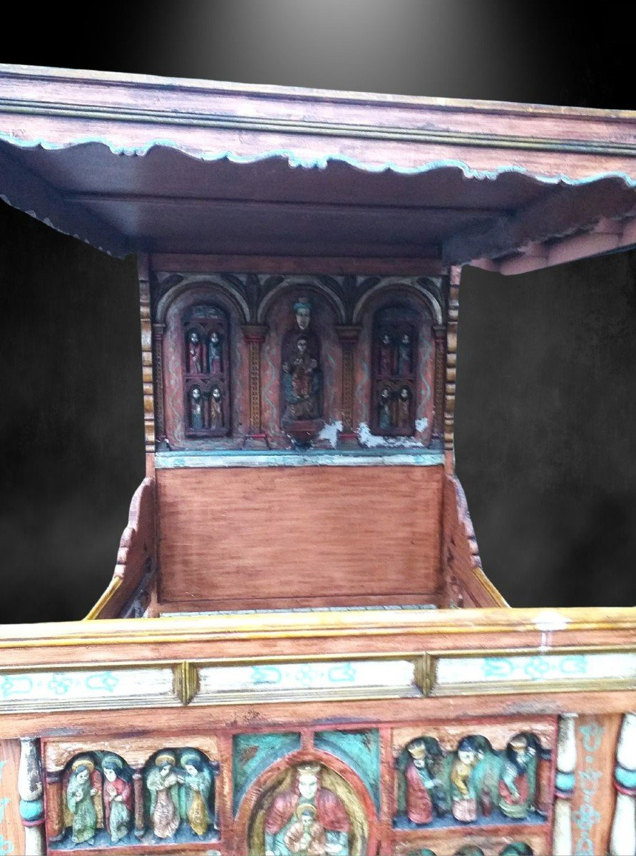 Canopy Bed With Christian Characters In Polychrome 1930 -photo-4