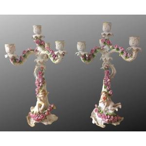 Pair Of Porcelain Candlesticks Manufacture De Plaue Deutchland 19th