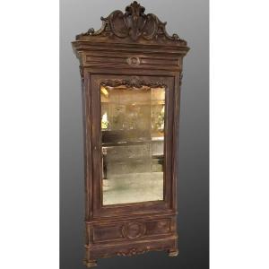 Large Patinated Solid Oak Mirror Cabinet