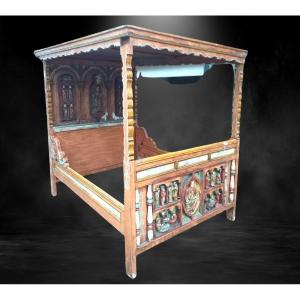 Canopy Bed With Christian Characters In Polychrome 1930 