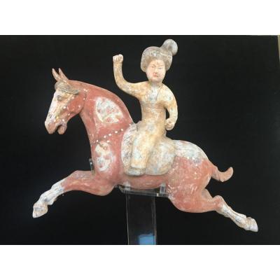 Polo Player. Terracotta. Mingqi Statue, Asia, Seniority Test Provided. China Tang Statue