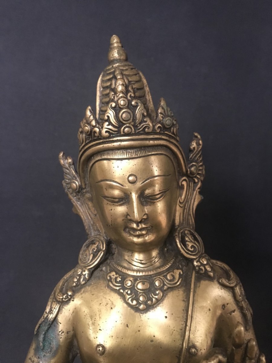 Bodhisattva Avalokitesvara Lokesvara, Patinated Bronze Statue.  Nepal, Himalayan Art Newar. Asia-photo-5