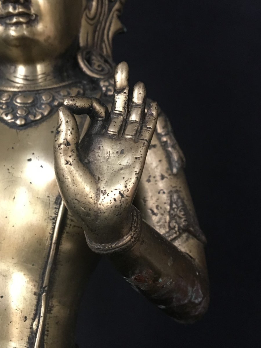 Bodhisattva Avalokitesvara Lokesvara, Patinated Bronze Statue.  Nepal, Himalayan Art Newar. Asia-photo-2