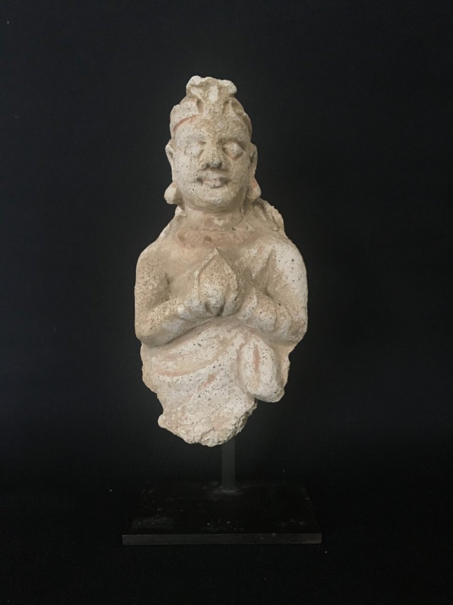 Bust Of Orant Or Adoring (stucco Fragment). Greco-buddhist Art Of Gandhara. Asia Statue-photo-3