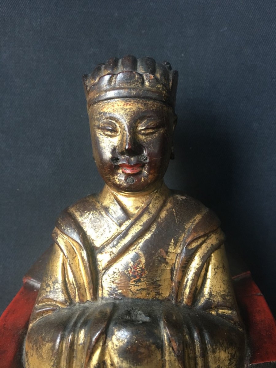 Taoist God (of Justice?) Lacquered And Gilded Wood With Leaf. China, Ching Dyn. XVIIIth - XIXth. Asia Statue-photo-1