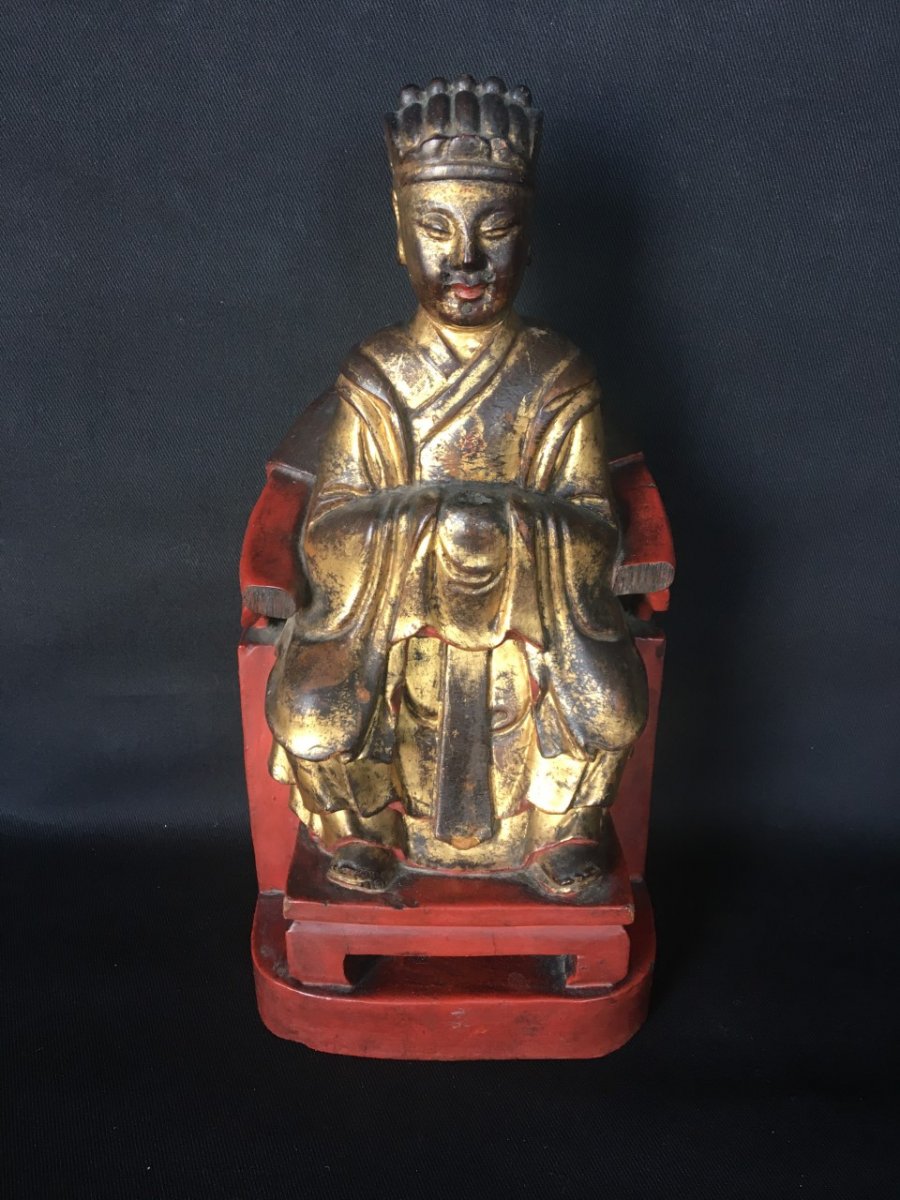 Taoist God (of Justice?) Lacquered And Gilded Wood With Leaf. China, Ching Dyn. XVIIIth - XIXth. Asia Statue