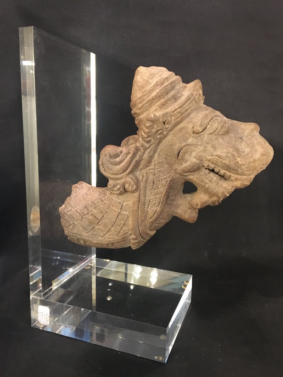 Tête de serpent NAGA en terre cuite, époque MAJAPAHIT, circa XIV - XV eme JAVA Indonésie. Asie-photo-3
