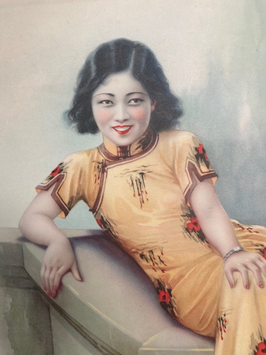 Affiche Originale, Chine. Shanghai Années 30. Lithographie. Jeune Femme. Publicité Cigarettes Ruby Queen. -photo-1