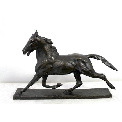 Hans Hechel Sculpteur Allemand Une Grande Sculpture En Bronze d'Un Cheval Courant 