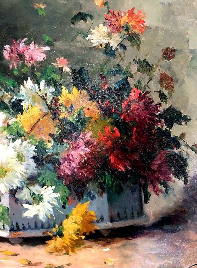 French Painter Eugène Henri Cauchois (1850-1911) 1x Pair Of Floral Still Lifes-photo-2