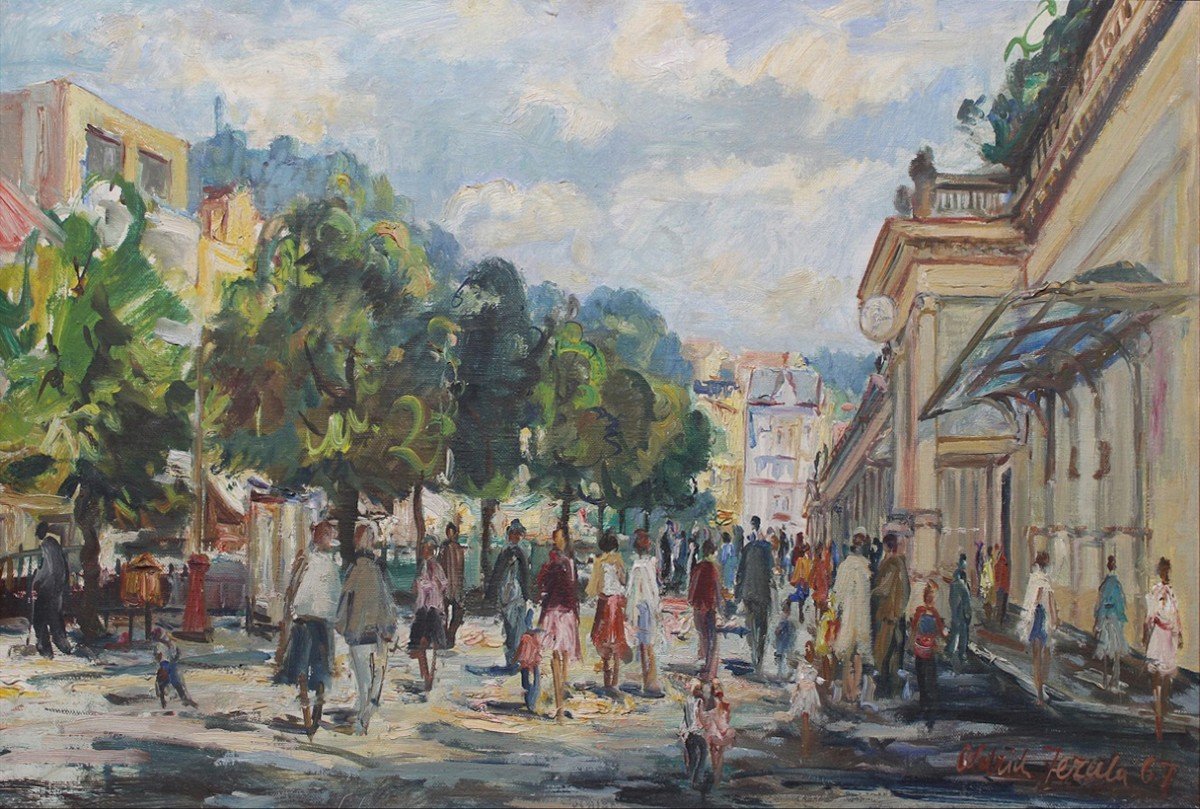 Czech Painter Zezula Oldřich (1907-1980) Karlovy Vary Colonnade-photo-2