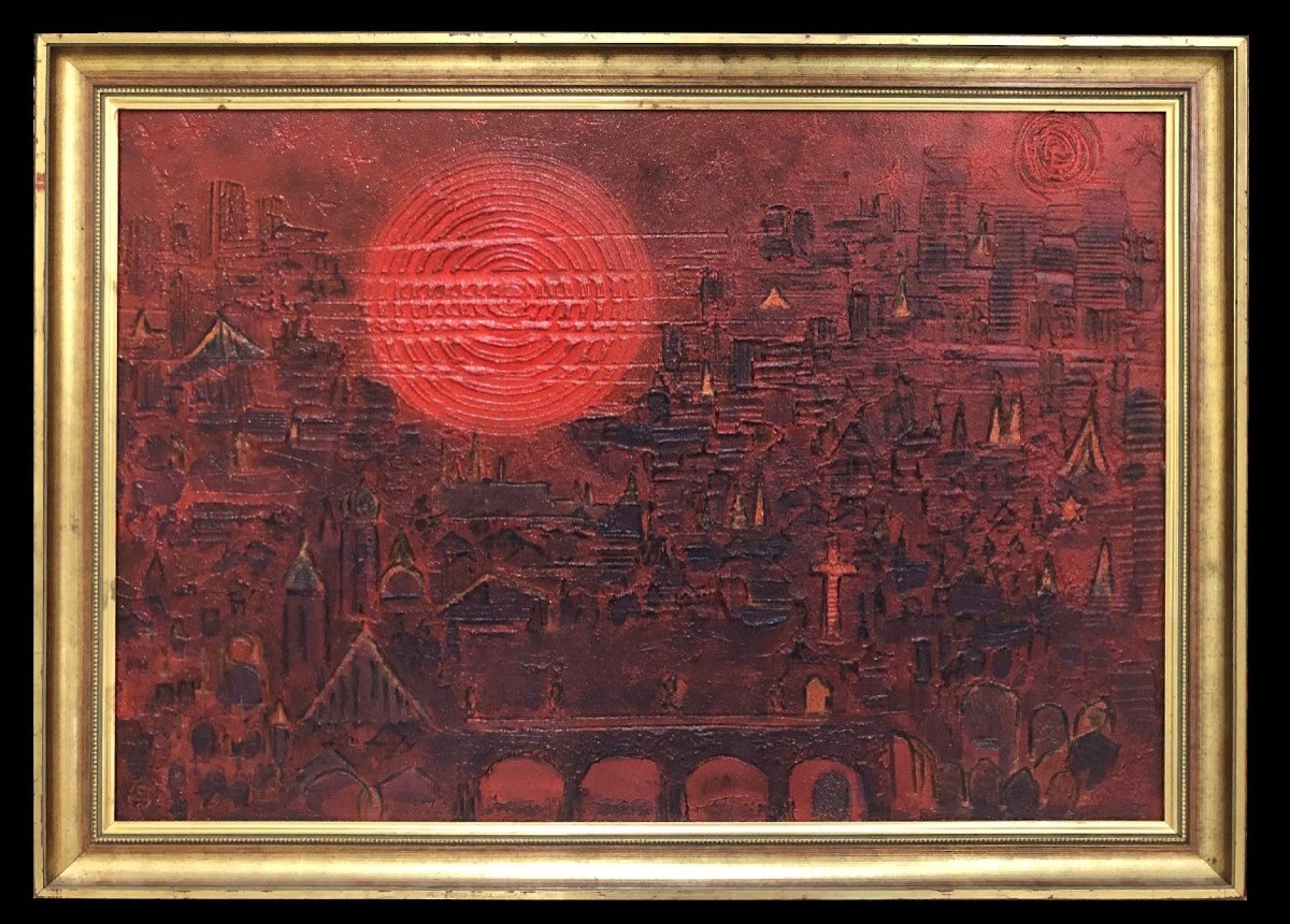 Peintre Tchèque J. V.  Andrle Né:  14. 9. 1936 « La Ville Rouge »