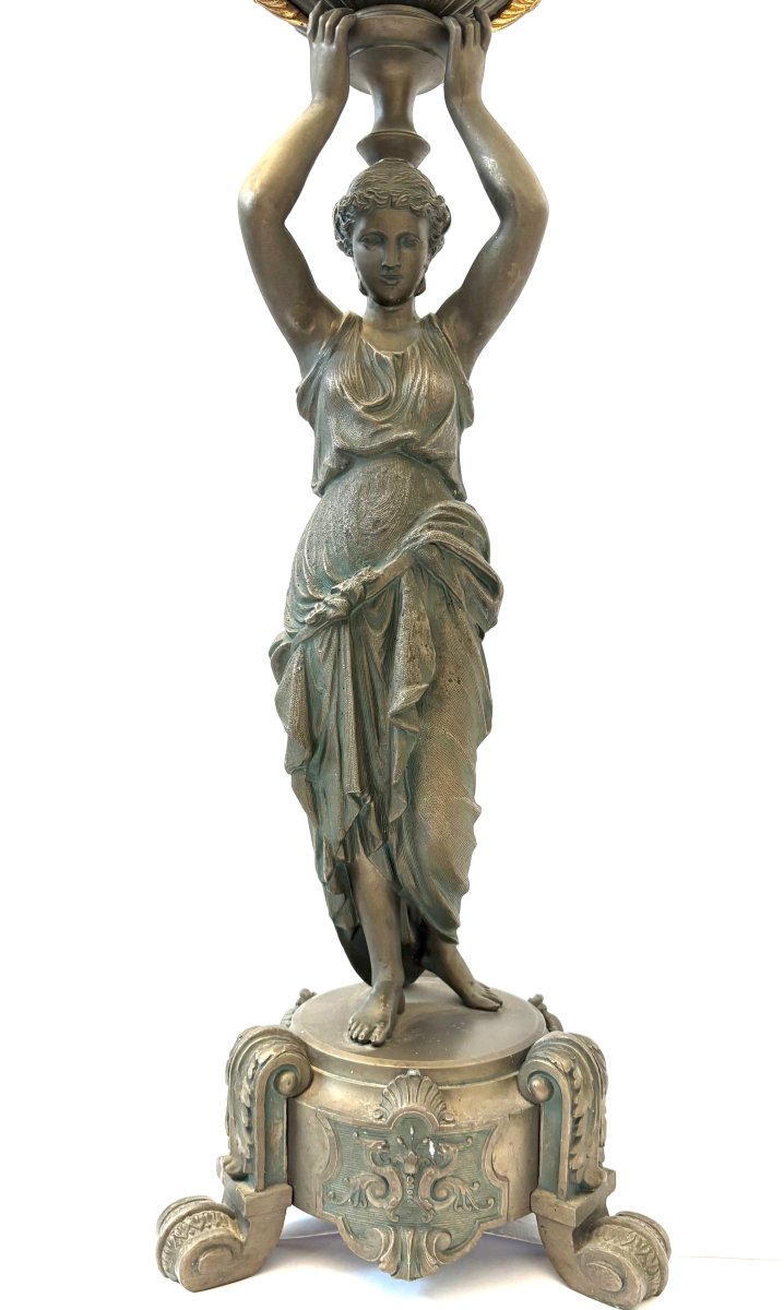 Large Antique Candlestick With A Figure, Featuring A Magnificent Base-photo-2
