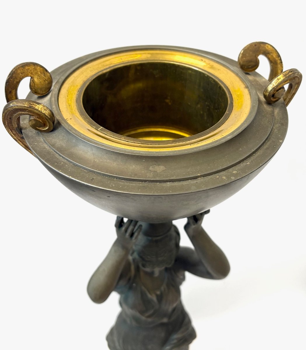 Large Antique Candlestick With A Figure, Featuring A Magnificent Base-photo-3