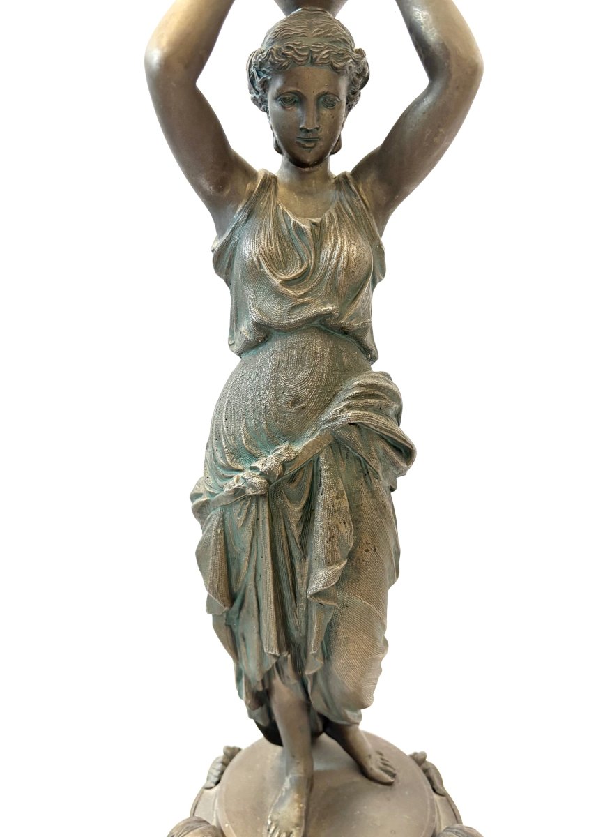 Large Antique Candlestick With A Figure, Featuring A Magnificent Base-photo-3