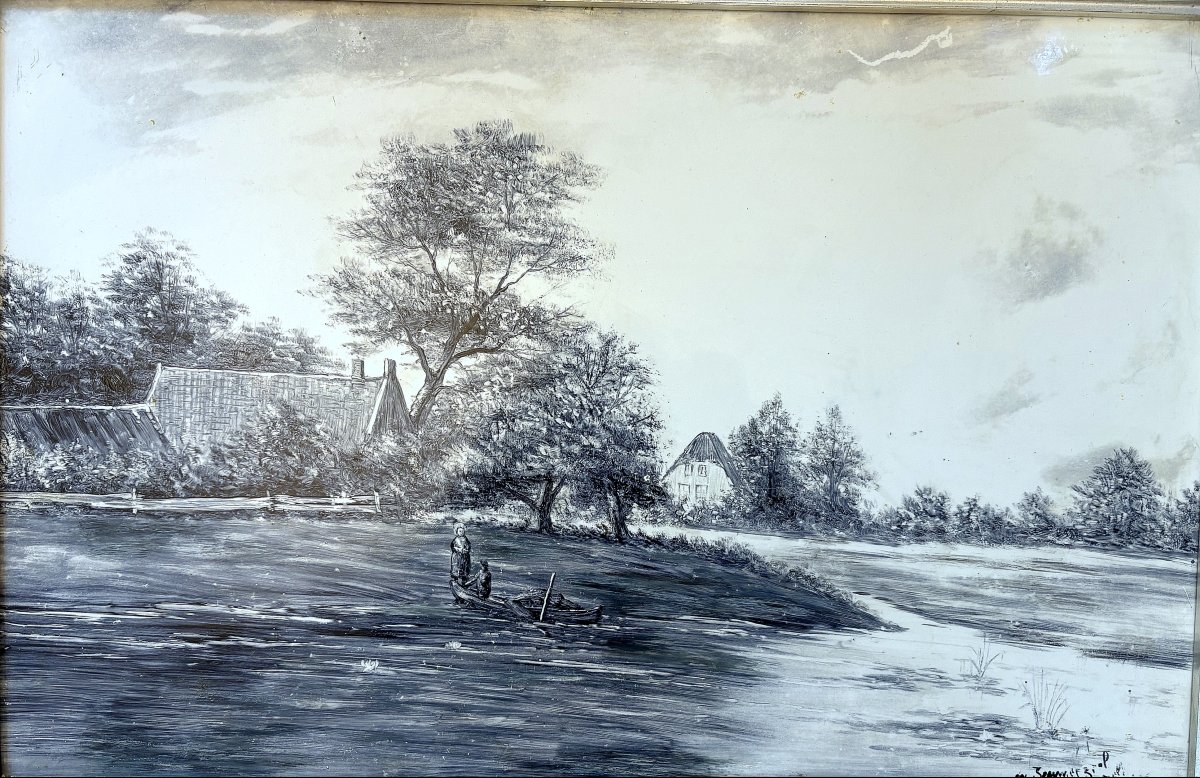 Peinture sur Porcelaine de Delft « Paysage Hollandais-photo-2