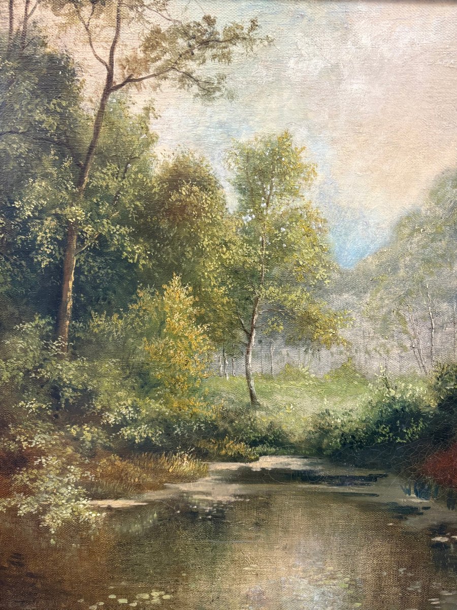 Peintre Français du XIXe siècle « Mares en forêt »-photo-3