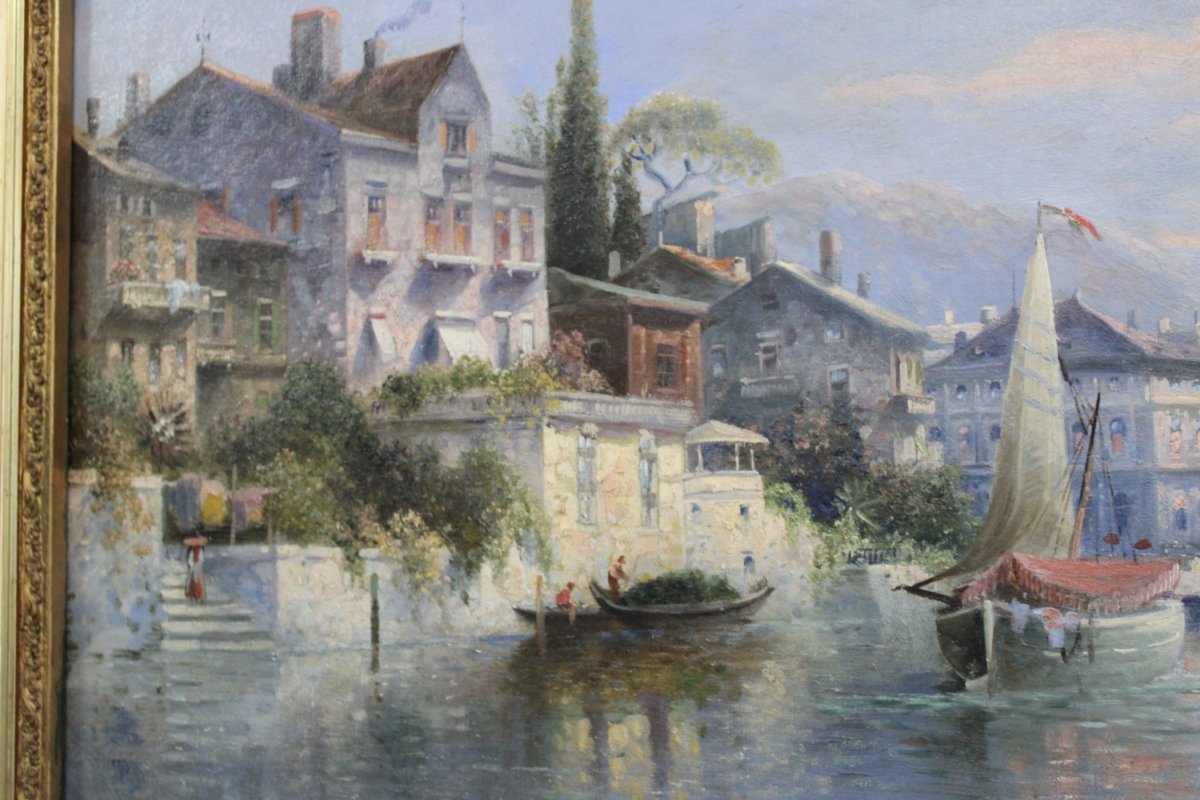  Karl Kaufmann (1843-1901 Idyllic Oil Painting Of Lake Garda -photo-4