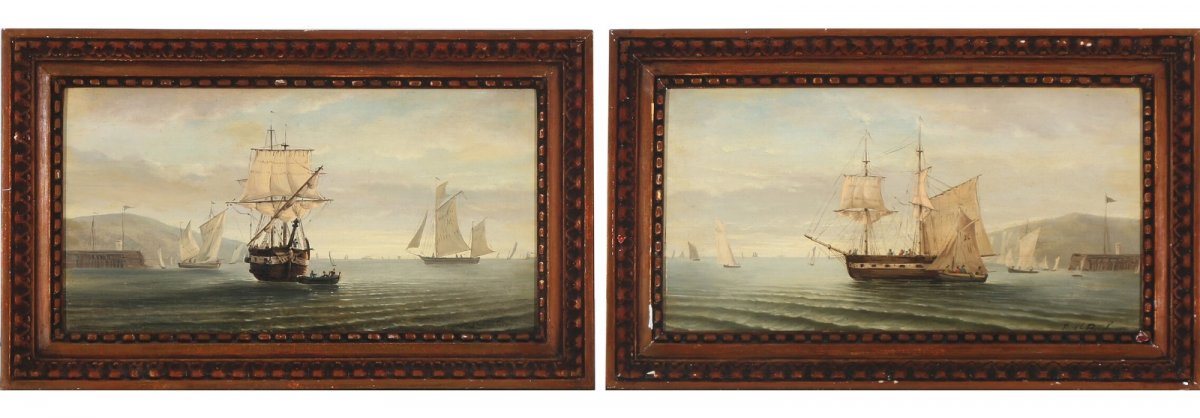 Ferdinand Bonheur French Painter, (1817–1887) A Pair Of Seascapes With Sailing Ships