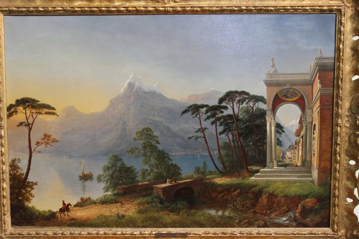 William Henry Pyne, 1769–1843 British Painter, Beautiful Painting Of Lake In Northern Italy.-photo-2