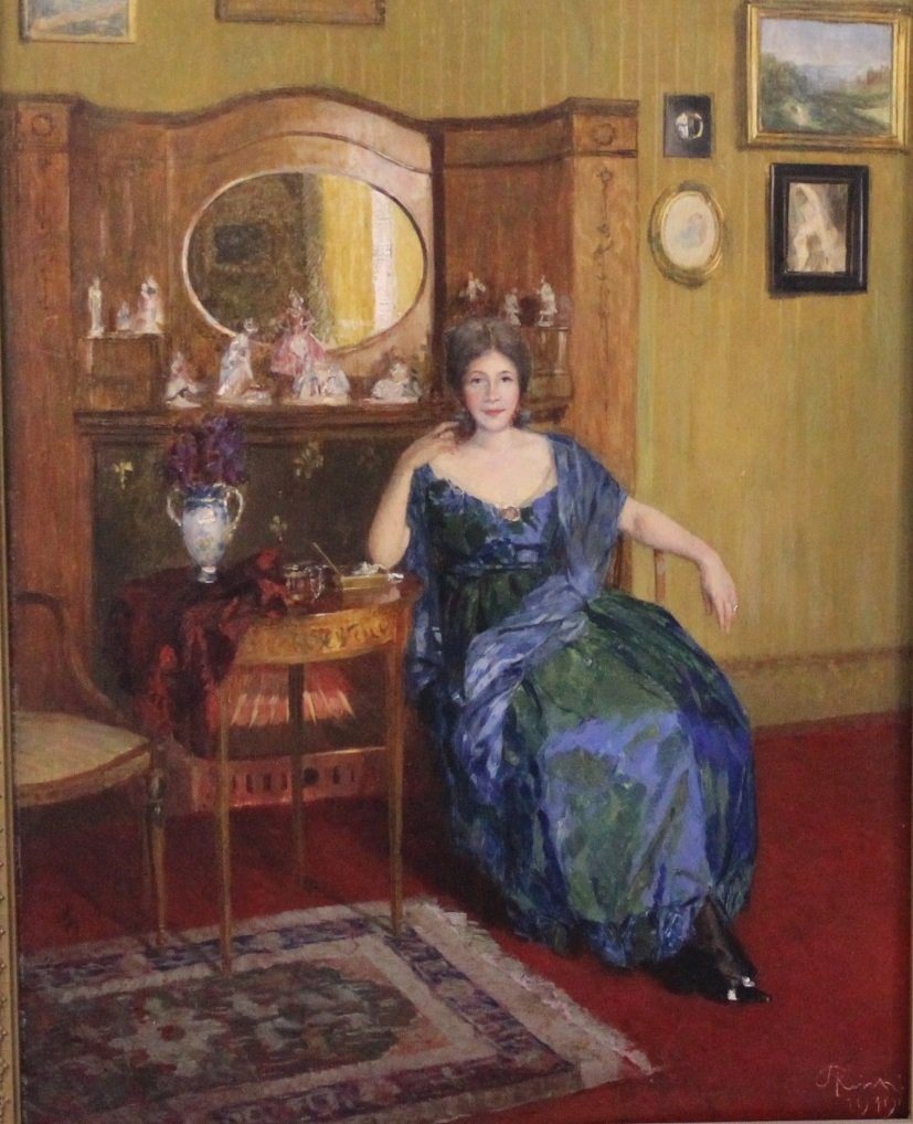 Adolf Reich 1887 - 1963 Austrian Painter Lady In Salon Painting On Mahogany Board-photo-4