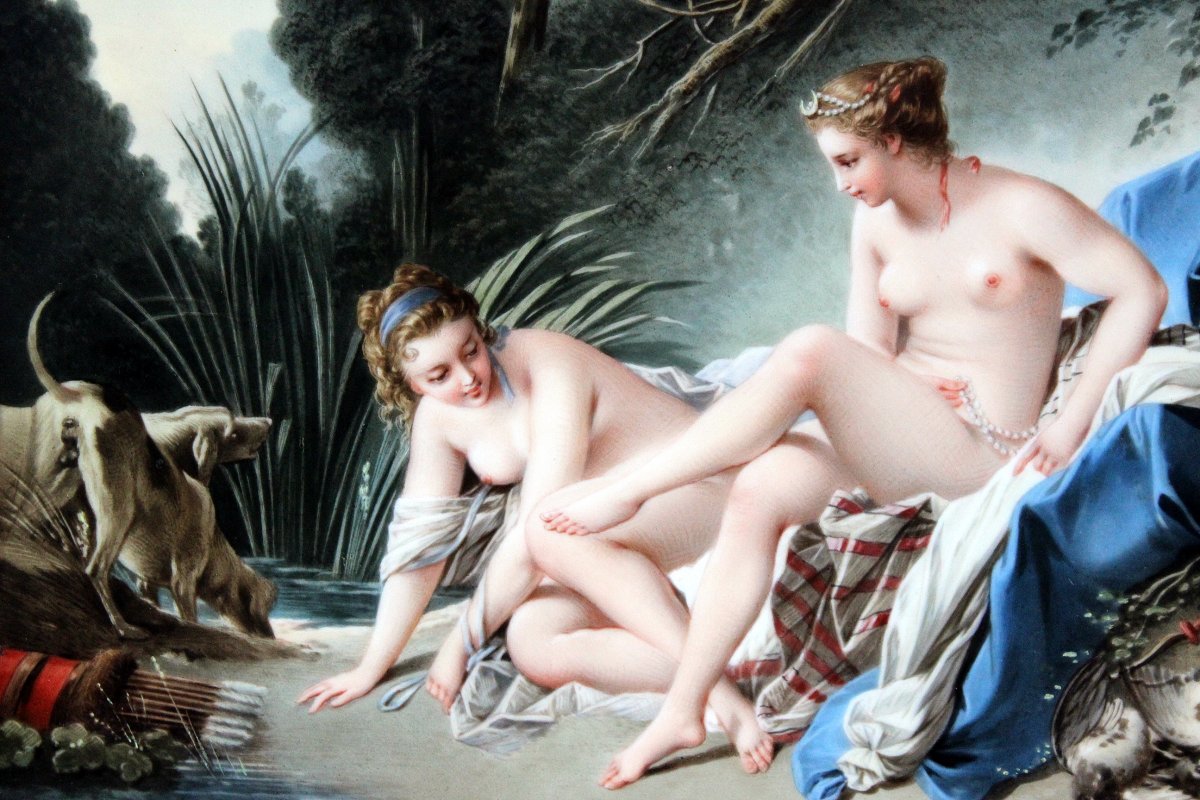 Kpm Berlin Porcelain Plaque Hand Painted Diana Resting After The Hunt Signed Alfred Brädel-photo-3