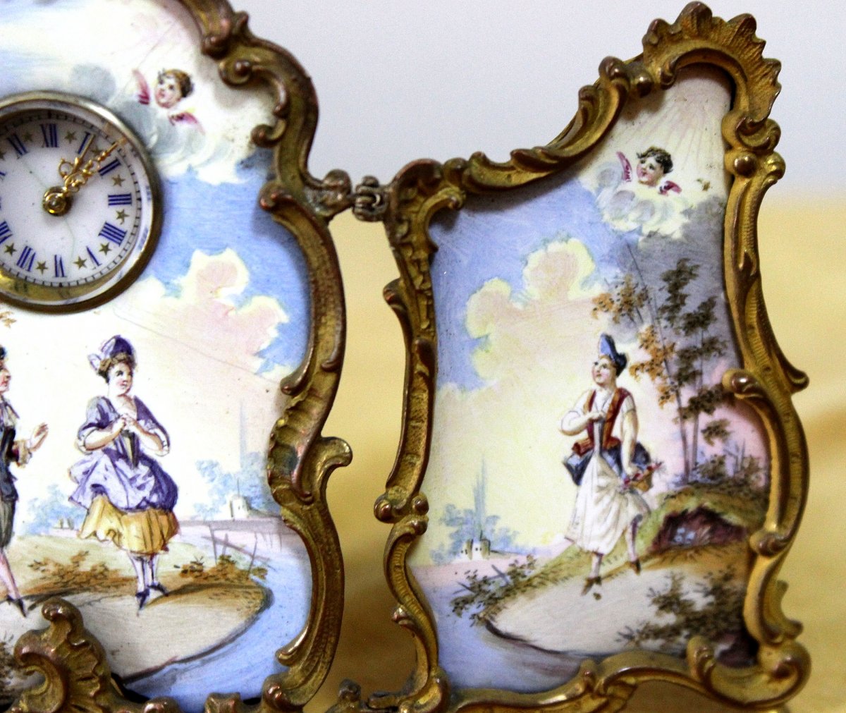 Petit écran d'Horloge, Vienne 1890, Montage En Bronze à Porcelaine-photo-3