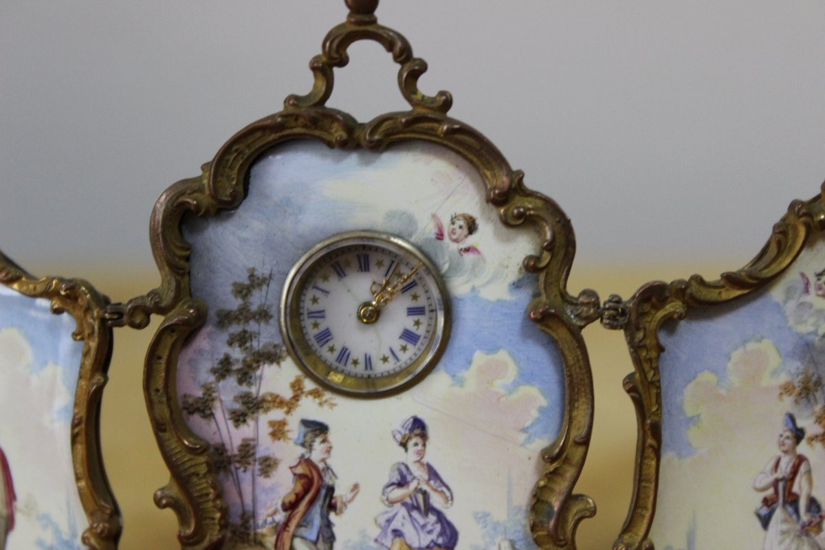 Small Clock Screen, Vienna 1890, Bronze Porcelain Montage-photo-4