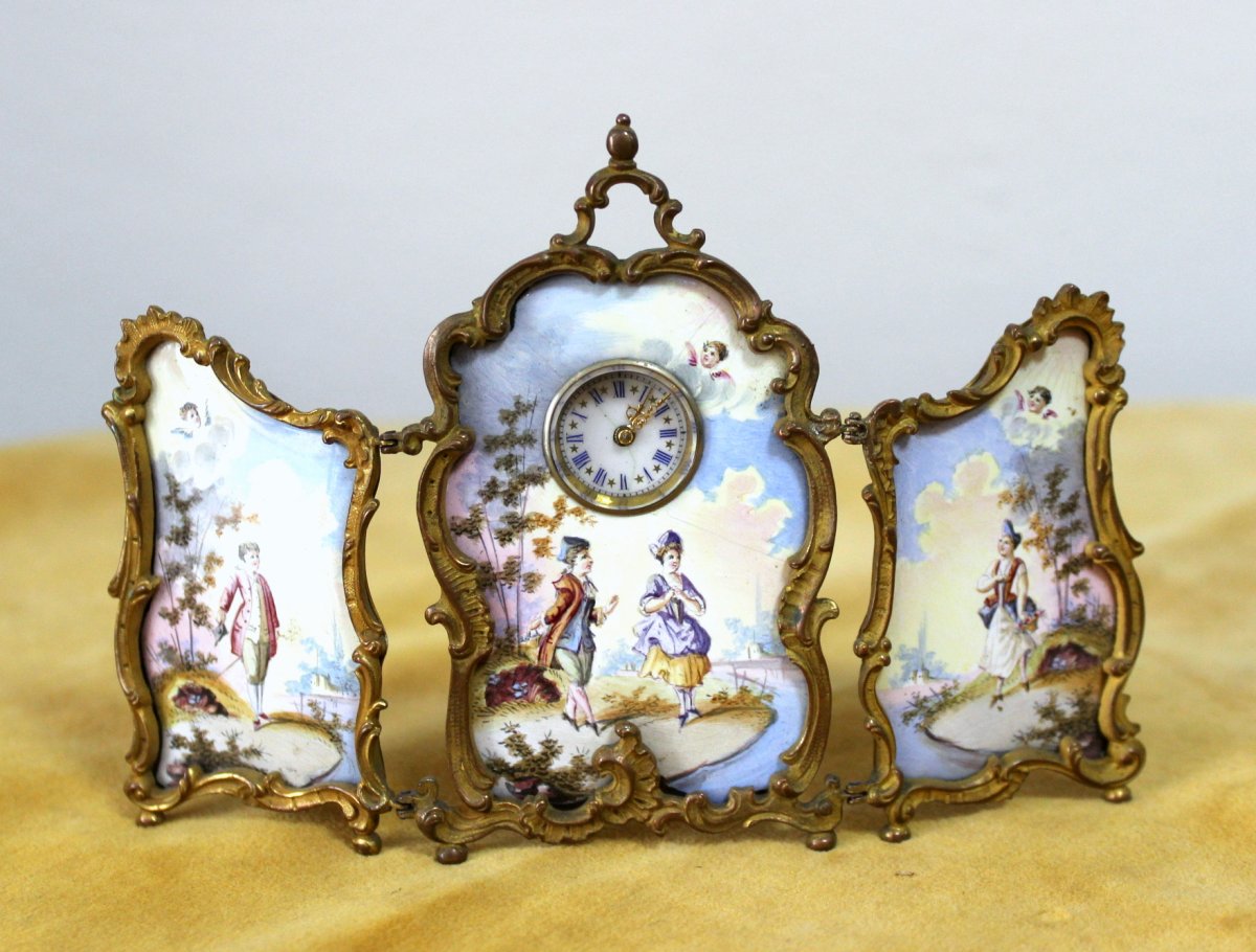 Petit écran d'Horloge, Vienne 1890, Montage En Bronze à Porcelaine