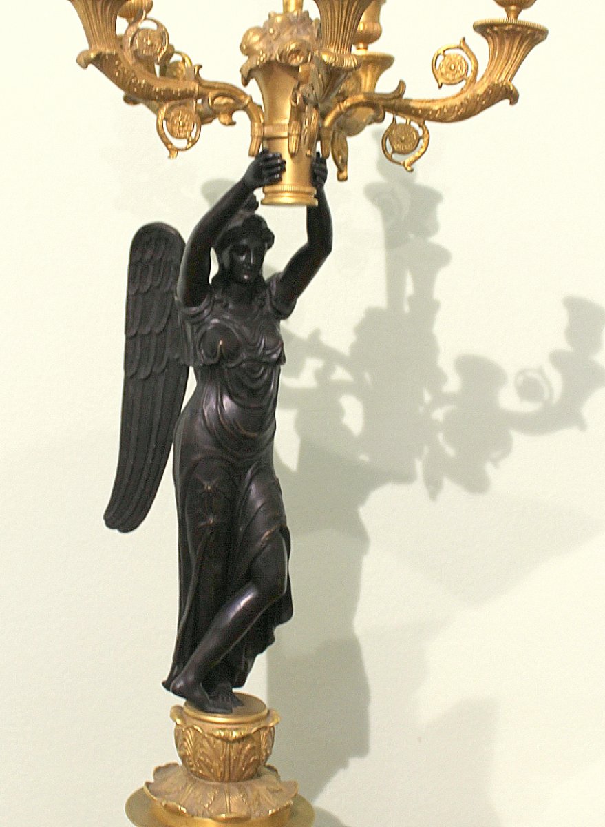 Large Couple Of Candelabra In Gilt Bronze And Malachite From France Napoleon III-photo-2