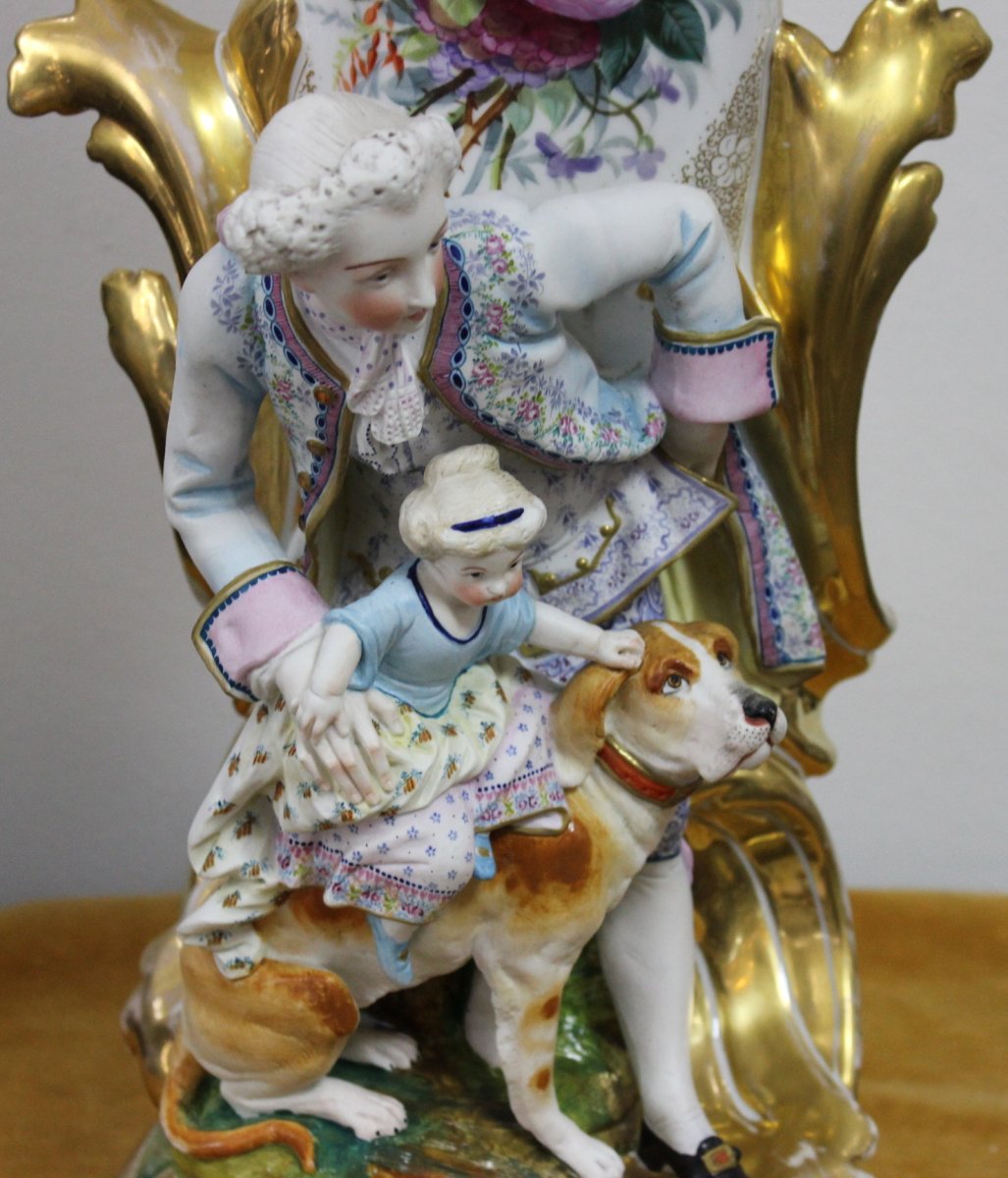 Pair Of Large  Old Paris Vases With Biscuit Figurines Petit Jacob Height 58cm-photo-4